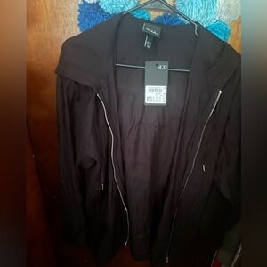 Black Mesh Zip-Up Hoodie Jacket, Ulla Popken